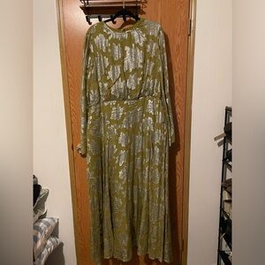 Green and silver metallic maxi dress